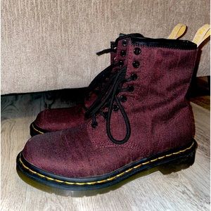 Red/Maroon Woven Fabric Doc Martens